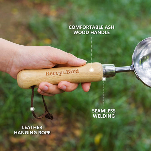 Garden Loose Soil Scoop, Stainless Steel Hand Shovel Spade with Wood Handle Multi Function Gardening Trowel Spoons for Transplanting, Digging, Pla...