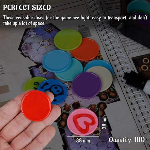 DND Wet & Dry Erase Tokens Set of 100 Colorful Blank Counters - 1.5" Customizable & Reusable Game Discs for Dungeons & Dragons, MTG, Bingo Clips a...
