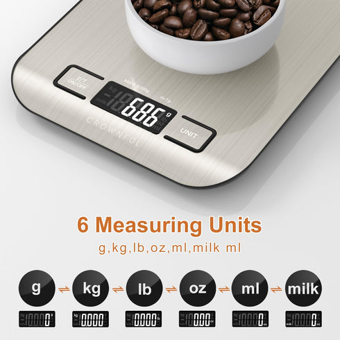 CROWNFUL Food Scale, 11 lb Digital Kitchen Scales with Built-in Coin Battery, Weight Ounces and Grams for Cooking and Baking, 6 Units with Tare Fu...