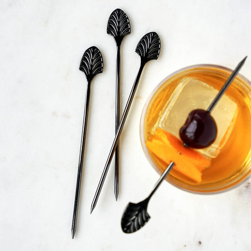 Viski Gunmetal Art Deco Cocktail Picks - Heavy Duty Toothpicks Stainless Steel Metal Drink Skewers Barware Accessories - Black 5inch Set of 4...