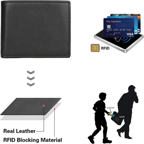 Polare Men's RFID Blocking Cowboy Genuine Natural Crazy Horse Leather Bifold Wallet...