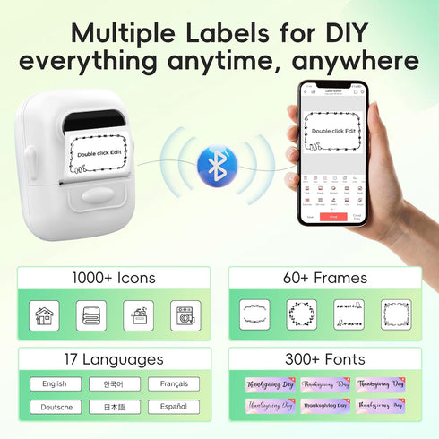 P50 2 Inch Label Makers, Bluetooth Label Maker Printer with 1pc 40x30mm Label, Portable Thermal Printer for Small Business, Retail, Clothing, Jewe...