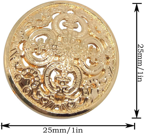10pcs Clothes Button,Hollow Carved Metal Buttons,DIY Sewing Craft Discover Buttons,Engraving Openwork Metal Shank Buttons(25mm/1Inch,Light Gold)...
