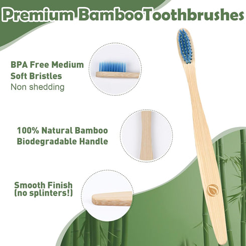 Navona 36 PCS Biodegradable Bamboo Toothbrushes, Individually Wrapped Bulk Toothbrushes, BPA Free Medium Soft Bristles Eco-Friendly, Natural Wood ...