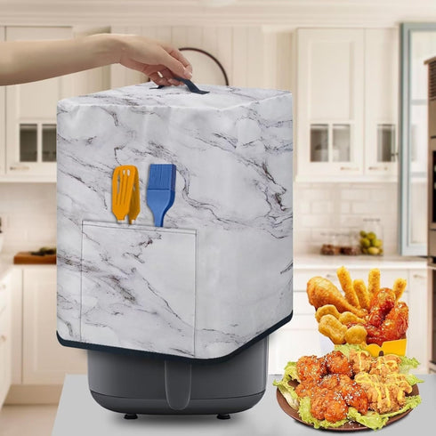 Air Fryer Cover Dust Cover, Dust Protection Insulated Kitchen Appliance Cover with Top Handle and Front Pockets for Women Gift, White Marble...
