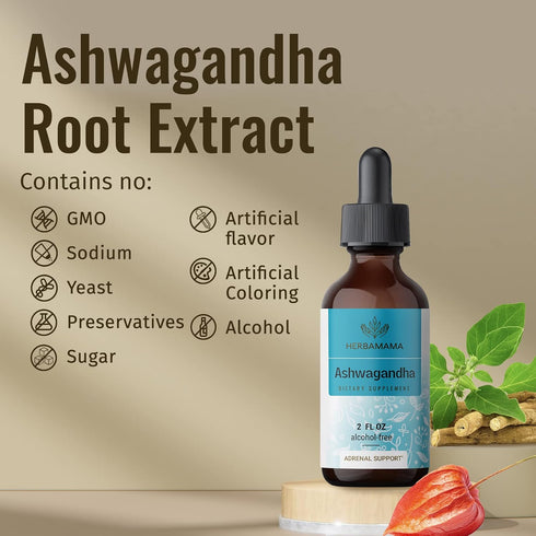 HERBAMAMA Ashwagandha Liquid Drops - Organic Ashwagandha Root Tincture - Ashwagandha Extract Supplements for Men & Women - Vegan Liquid Complex 2 ...