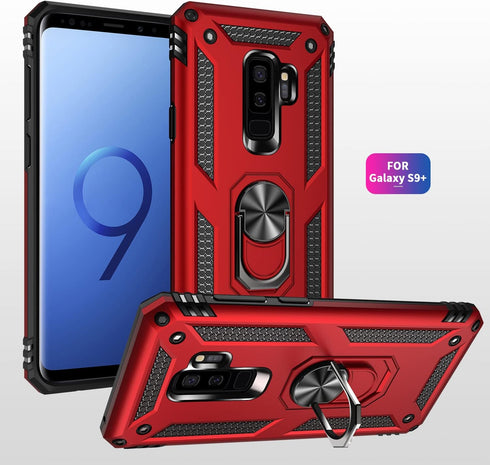 Military Grade Drop Impact for Samsung Galaxy S9 Plus Case 360 Metal Rotating Ring Kickstand Holder Magnetic Car Mount Armor Heavy Duty Protection...