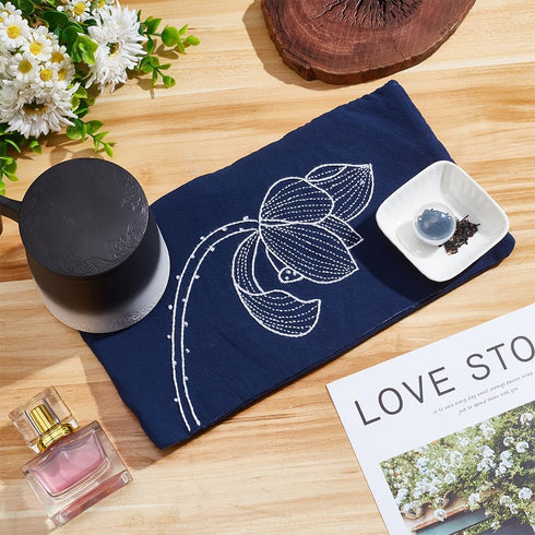 FREEBLOSS Sashiko Tea Mat DIY Sashiko Kit with Instructions Sashiko Kit for Beginners 12.2 * 6.7'' Lotus Sashiko Japanese Needlework Kit for House...