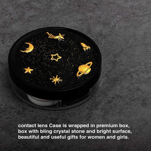 Contact Lens Case, Cute Moon And Stars Contact Holder Cases Kit with Lenses Remover Tool Tweezers Mirror Solution Bottle Portable Contacts Contain...