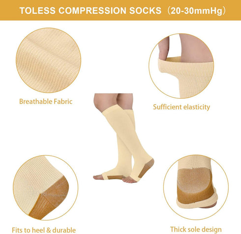 3 Pairs Open Toe Compression Socks for Men Women Toeless Compression Socks...