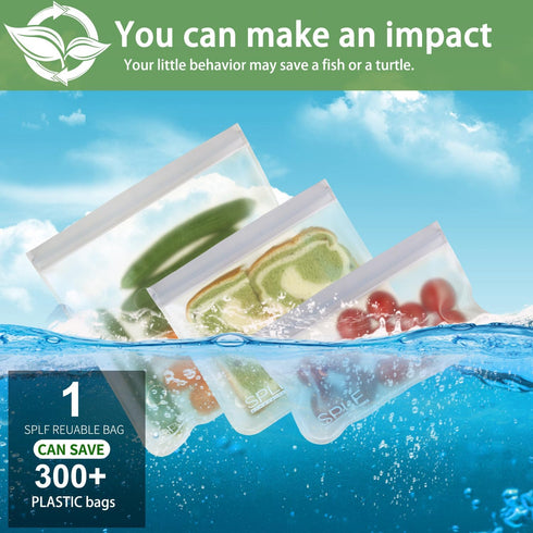 SPLF 12 Pack Dishwasher Safe Reusable Storage Bags(5 Reusable Sandwich 5 Snack 2 Gallon), Extra Thick Freezer Bags Leakproof Silicone and Plastic ...