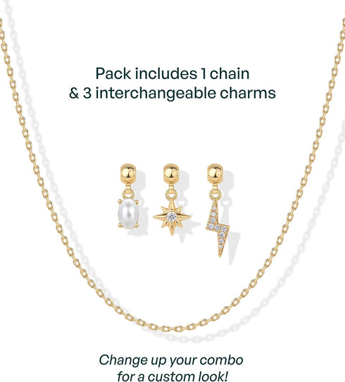 PAVOI 14K Gold Plated Whimsical Charm Necklace for Women | Cute Dainty Cubic Zirconia Lightning Bolt Star Heart Horseshoe Pearl Necklace Charms...
