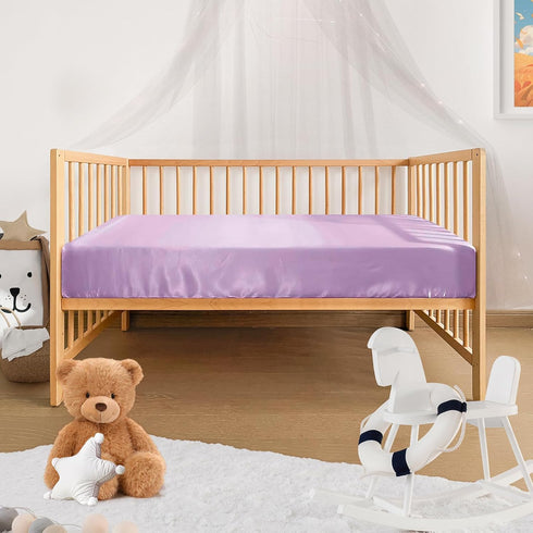 Pro Goleem Satin Soft Crib Sheet Great for Baby with Sensitive Hair Silky Baby Sheet Lavender Unisex 52’’x28’’x8’’ Fitted Cover...