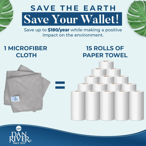 DAN RIVER Microfiber Cleaning Cloth - 12 Pack Economy Bundle - Soft, Absorbent Cleaning Rag - Microfiber Towels for Cars, Glasses, House, Windows,...
