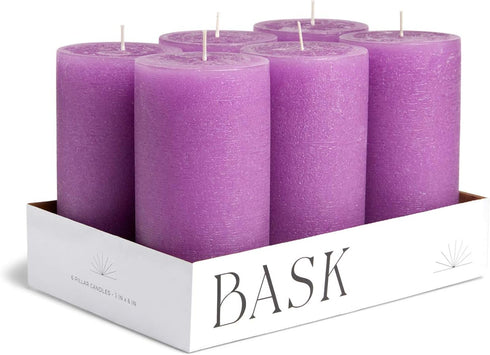 Mottled Pillar Candles by Bask - Set of 6-3" x 6" Dripless Unscented Candles in Purple for Home Decor, Relaxation & All Occasions...