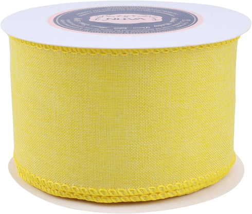 VATIN Linen Wired Ribbon,2-1/2 Inch X 10 Yard,Light Yellow Burlap Wired Ribbon for Big Bow Crafts,Wreaths, Christmas Tree Decoration,Gift Wrapping...