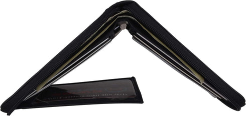 Men's Zipper RFID Blocking Premium Leather Zip-Around ID Bifold Wallet (Black)...