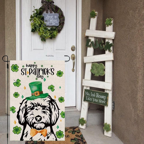 St Patricks Day Garden Flag Golden Doodle Dog Shamrocks Clovers Vertical Double Sided Holiday Outdoor Yard Decor 12.5 x 18 Inch...