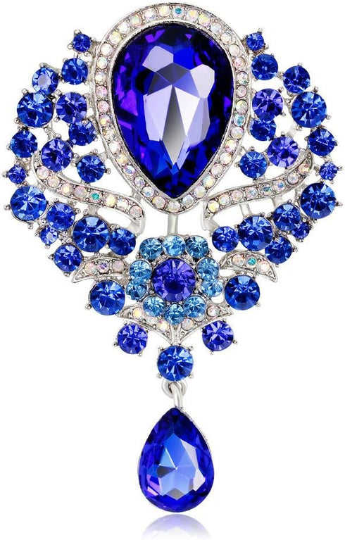 Wedding Bridal Big Crystal Rhinestone Bouquet Brooch Pin for Women (Navy Blue)...