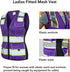 Vest for Women with Pockets, Mesh Reflective Vest High Visibility, ANSI Class 2 Made with 3M Reflective Tape, Purple XL...