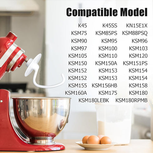 K45DH Dough Hook for Kitchenaid Stand Mixer Bread Attachment K45 K45SS KSM90 KSM150 KSM75 KSM103 Bread Hook Replacement Attachment, 4.5/5.0 Quart ...