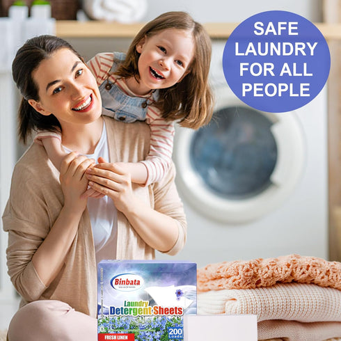 Laundry Detergent Sheets, 200 Loads Fresh Linen Scent Hypoallergenic Eco-Friendly Laundry Sheets, Biodegradable Plastic Free Liquidless Laundry Sh...