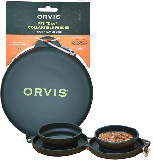 Orvis Pet Travel Collapsible Feeder with Food + Water Dish, 2-in-1, BPA Free, Food-Grade Silicone | Space-Saving Pet Travel Bowls, NonSlip Bottom ...