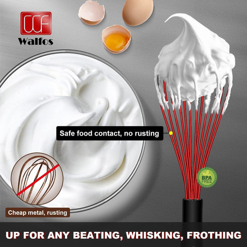 Walfos Whisk,Silicone Whisk Non Scratch Coated Whisk-Whisks for cooking set of 4 Nice for Blending Beating Stirring and Kitchen Cooking &Baking.BP...