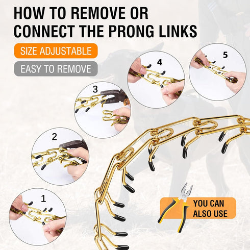 Dog Pinch Collar Stainless Steel,Gold Prong Dog Training Collar,No Pull Martingale Collar Stainless Steel Metal Chain Collar,Adjustable Size Colla...