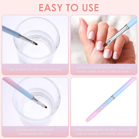 2 Pcs Nail Art Clean Up Brushes, Abeillo Round & Angled Nail Polish Brush for Cleaning Fingernails, Nail Painting Brushes for Nail Art Design & Po...