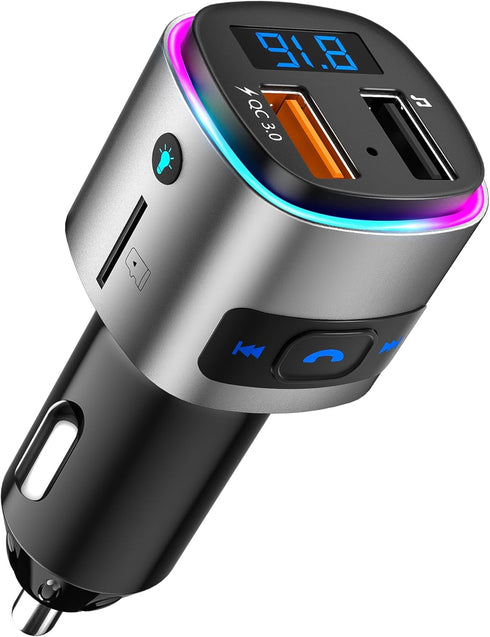 Bluetooth FM Transmitter for Car, SONRU Bluetooth Car Adapter, Wireless FM Radio Transmitter, Support QC3.0 USB Charging, Hands-Free Calling, Siri...