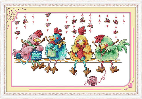 Maydear Cross Stitch Stamped Kits Full Range of Embroidery Starter Kits Beginners for DIY 11CT 3 Strands - The Chicken Knitting a Sweater 20.5×13....