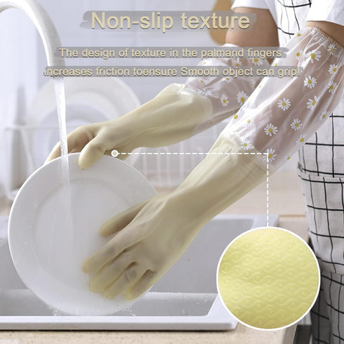 Dishwashing Cleaning Gloves 3 Pairs-Reusable Rubber Gloves Non-Slip Laundry Kitchen Gardening Household Gloves(Long Cuff)...