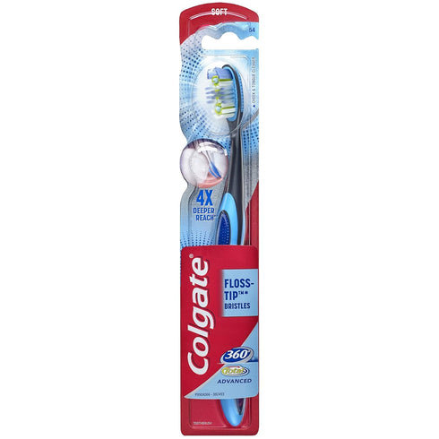 Colgate 360 Total Advanced Floss-Tip Bristle Toothbrush, Black and Blue, Solar Powered, Unisex-Adults...