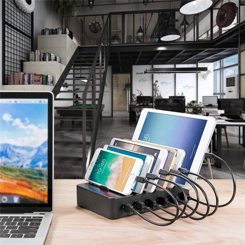 Charging Station for Multiple Devices,50W 6 USB Ports Family Charger Compatible with Apple iPhone iPad and Android Phone and Tablet...