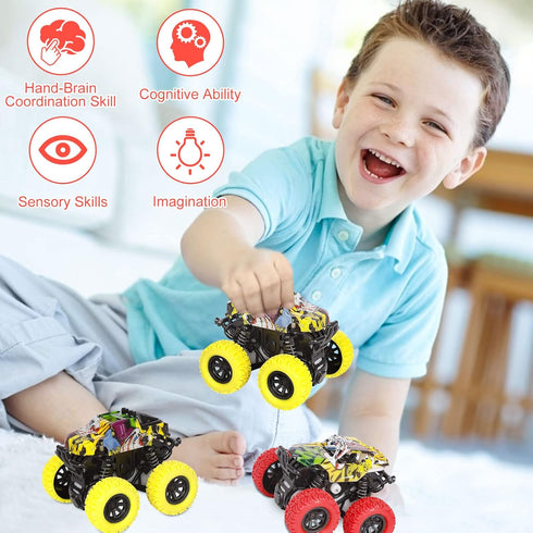 M SANMERSEN Car Toys for Toddlers 1-3, 2 Pack Monster Toys Truck 360° Rotating Stunt Cars - Push and Go Toy Cars Boys Girls Birthday Christmas Eas...