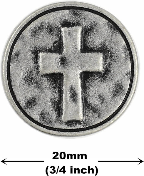 Bezelry 12 Pieces Cross Symbol Metal Shank Buttons. 20mm (3/4 inch) (Antique Silver)...