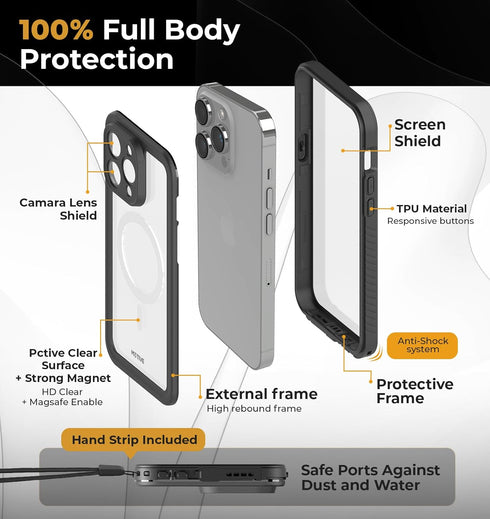 MOTIVE Waterproof Case for iPhone 15 Pro Max, Built-in Screen Protector, Compatible with MagSafe, Dustproof, Shockproof, Complete 360° Water Resis...