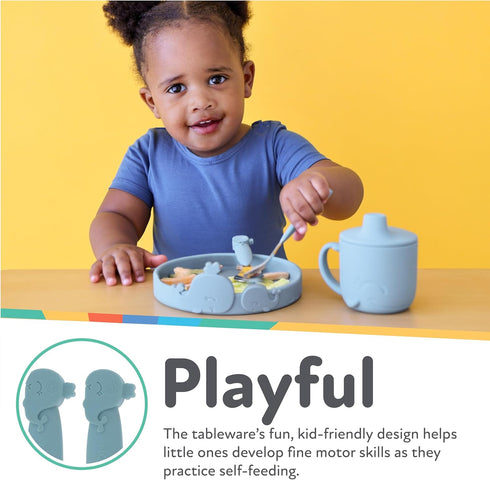 Nuby Animal Friends Silicone and Stainless Steel Fork and Spoon Set - 12+ Months - Blue Whale...