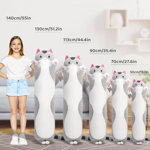 Long Cat Plush, Cute Cat Stuffed Animals Soft Plushies, Kitten Kawaii Kids Plush Cat Body Pillow Doll Plush Toys for Girls (Gray Cat 20 Inch)...
