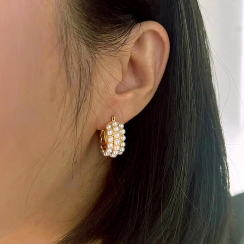 Pearl Earrings for Women Hypoallergenic 18K Gold Plated Sterling Silver Post Lightweight Pearl Hoop Earrings for Women (22mm)...