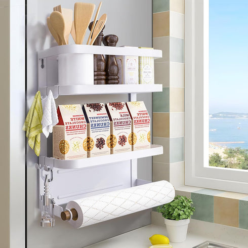Magnetic Spice Rack for Refrigerator White Magnetic Paper Towel Holder for fridge Magnetic Shelf Magnetic Shelves Fridge Magnet Organizer Spice Ra...