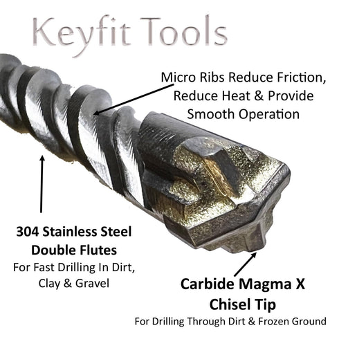 Keyfit Tools MarkerBit Magma X SDS Plus Hammer Bit Driveway Markers Snow Plow Stakes Drill in 12" 440 Stainless Steel Contractor Grade Carbide Mag...