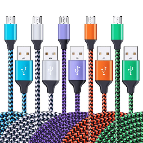 AILKIN Micro USB Cable, 5-Pack 6ft High Speed Nylon Braided Android Charging Cables for Samsung Galaxy J8/J7/S7/S6/Edge/Note5, Sony, Motorola, HTC...