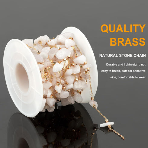 KYUNHOO 16.4 Feet Handmade Raw Stone Chain Links Gold Plated Chain for Jewelry Making White Natural Gemstone Chain Roll Brass Craft Chains with Ju...