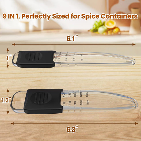 Professional Adjustable Measuring Spoons Set of 2#2258, Fits in Spice Jars, Teaspoon Measuring Spoons 9 in 1 for Dry and Liquid, BPA- free & Dishw...