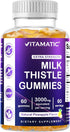 Vitamatic Milk Thistle Gummies - 3000 mg Equivalent - Liver Detox & Anti Oxidant Health - Min. 80% Silymarin Flavonoids - 60 Pectin Based Gummies...
