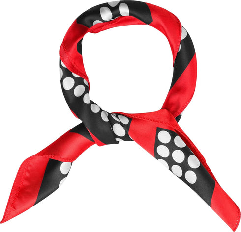 uxcell Red Black Polka Dots Stripe Print Neckerchief Square Neck Scarf Wrap for Lady...