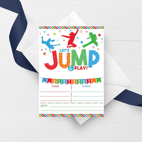 Your Main Event Prints Boy Bounce House Birthday Invitation - Trampoline Jump Birthday Invite - Trampoline Birthday Party - 20 Fill-In Invitations...