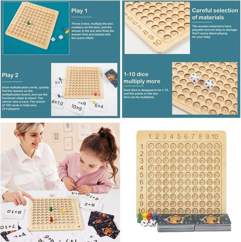 Wooden 9X9 Math Games for Kids 8-12, Kingmall Montessori Multiplication Board Game Wooden Multiplication Board, Educational Preschool Counting Too...